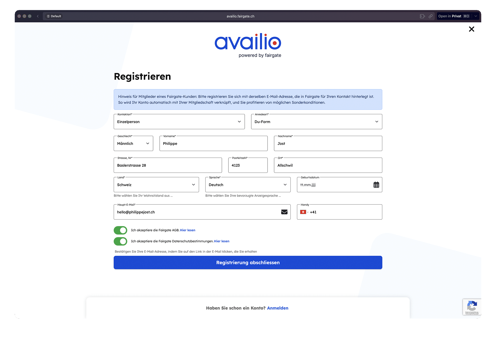 Registrierung Schritt 2